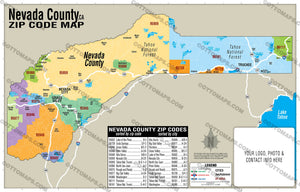 Nevada County Zip Code Map - PDF, editable, royalty free