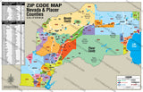 Nevada County and Placer County Zip Code Map - PDF, editable, royalty free