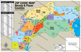 Nevada County and Placer County Zip Code Map - PDF, editable, royalty free