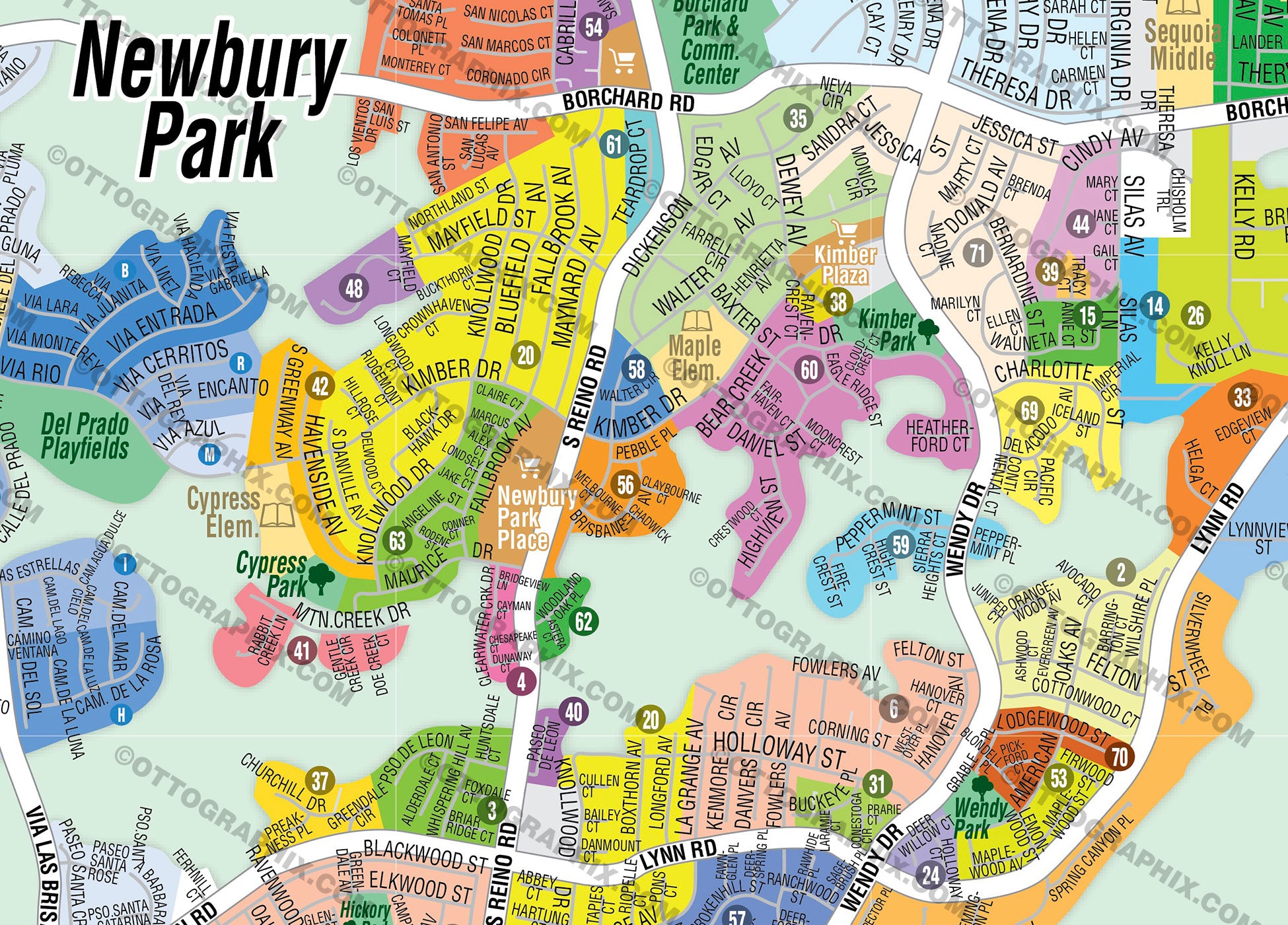 Newbury Park Map, Thousand Oaks, Ventura County, CA - FILES - PDF and AI, editable, vector, royalty free