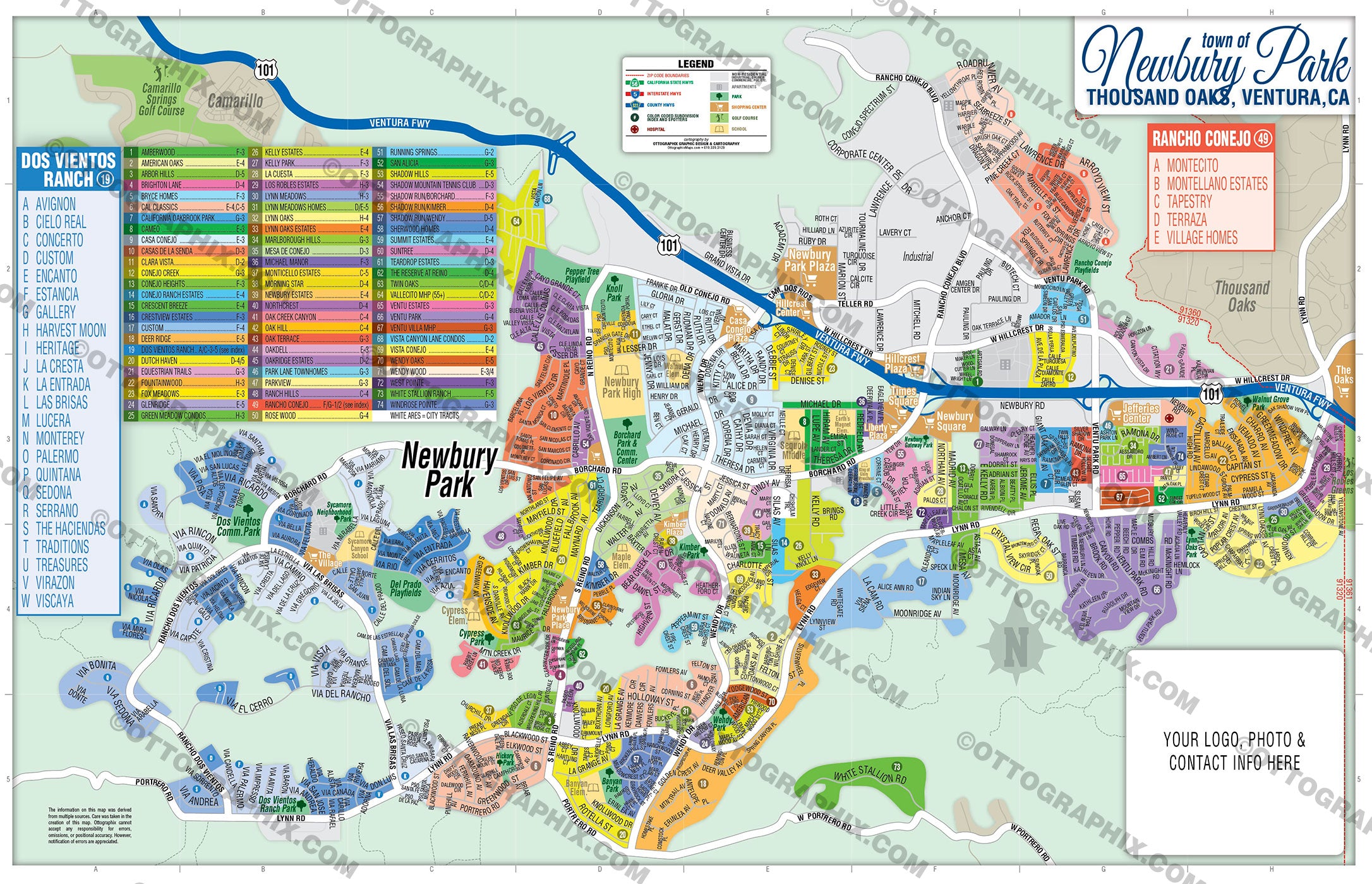 Newbury Park Map, Thousand Oaks, Ventura County, CA - FILES - PDF and AI, editable, vector, royalty free