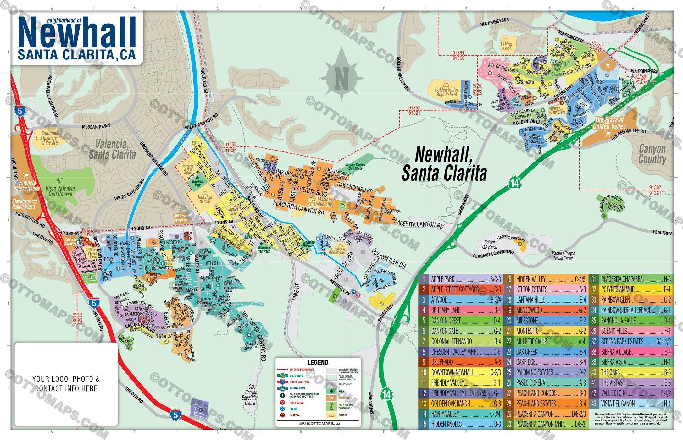 Newhall Map, Santa Clarita, CA - FILES - PDF and AI, editable, vector, royalty free