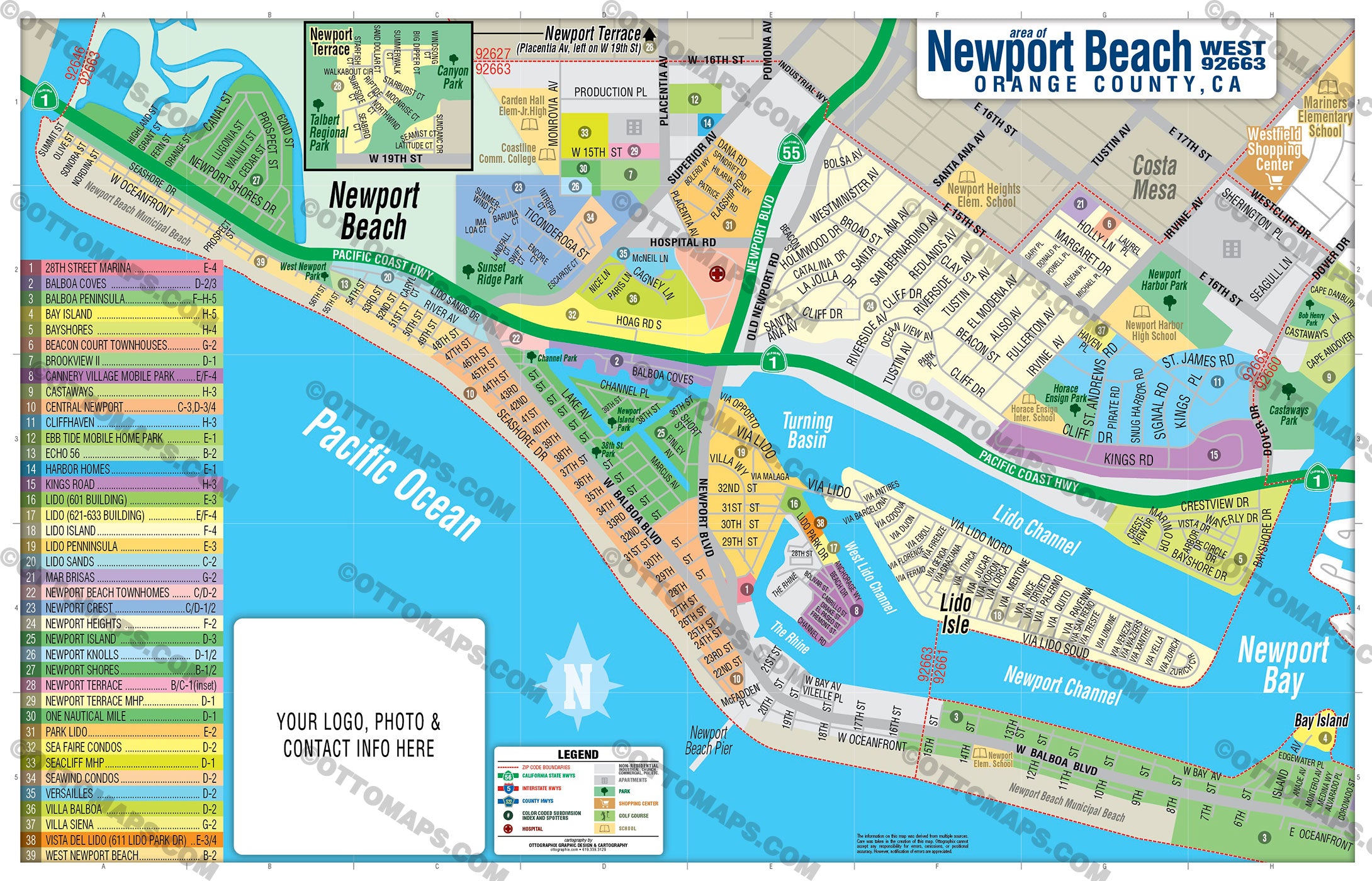 Newport Beach West Map - PDF, editable, royalty free