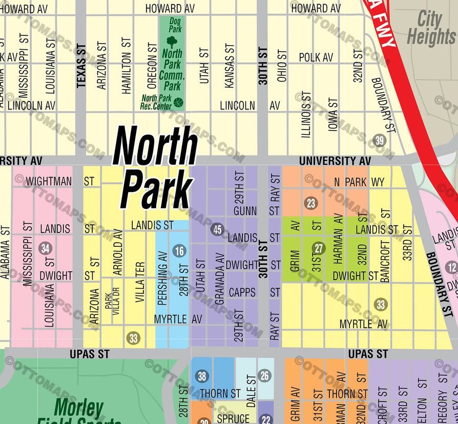 North Park Subdivision Map, San Diego, CA - FILES - PDF and AI, editable, vector, royalty free