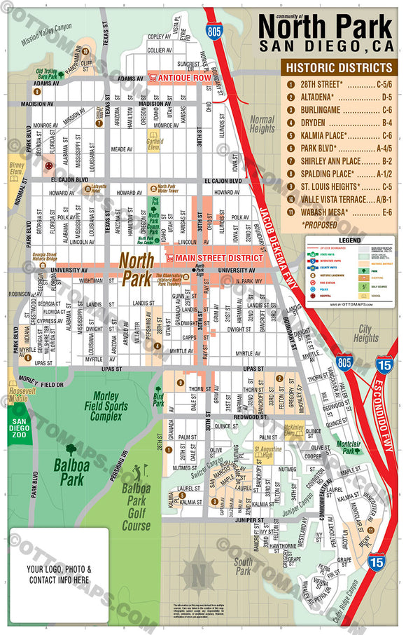 North Park Tourist Map - PDF, editable, royalty free