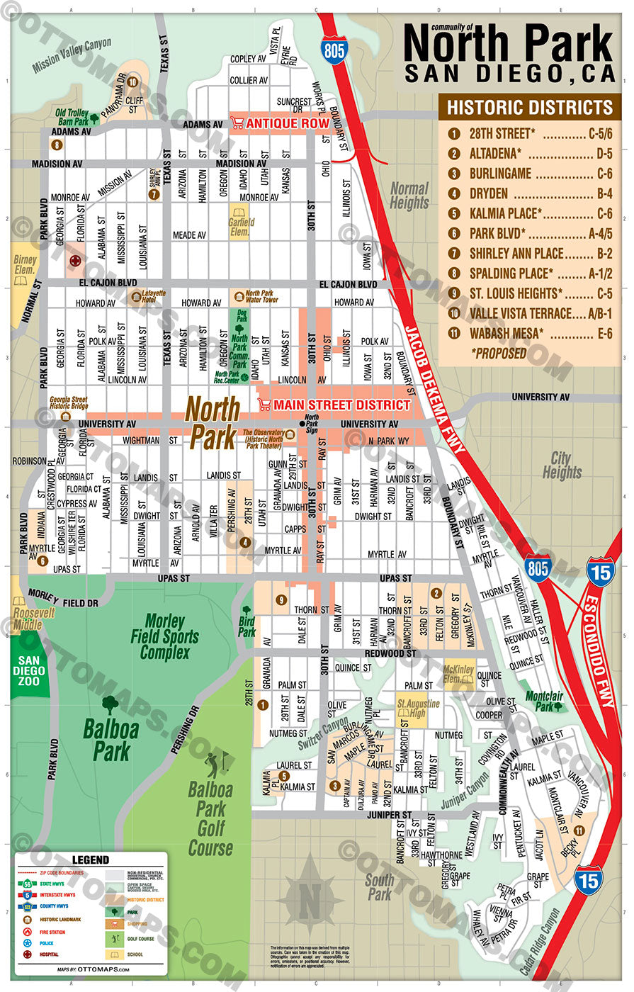 North Park Tourist Map - PDF, editable, royalty free