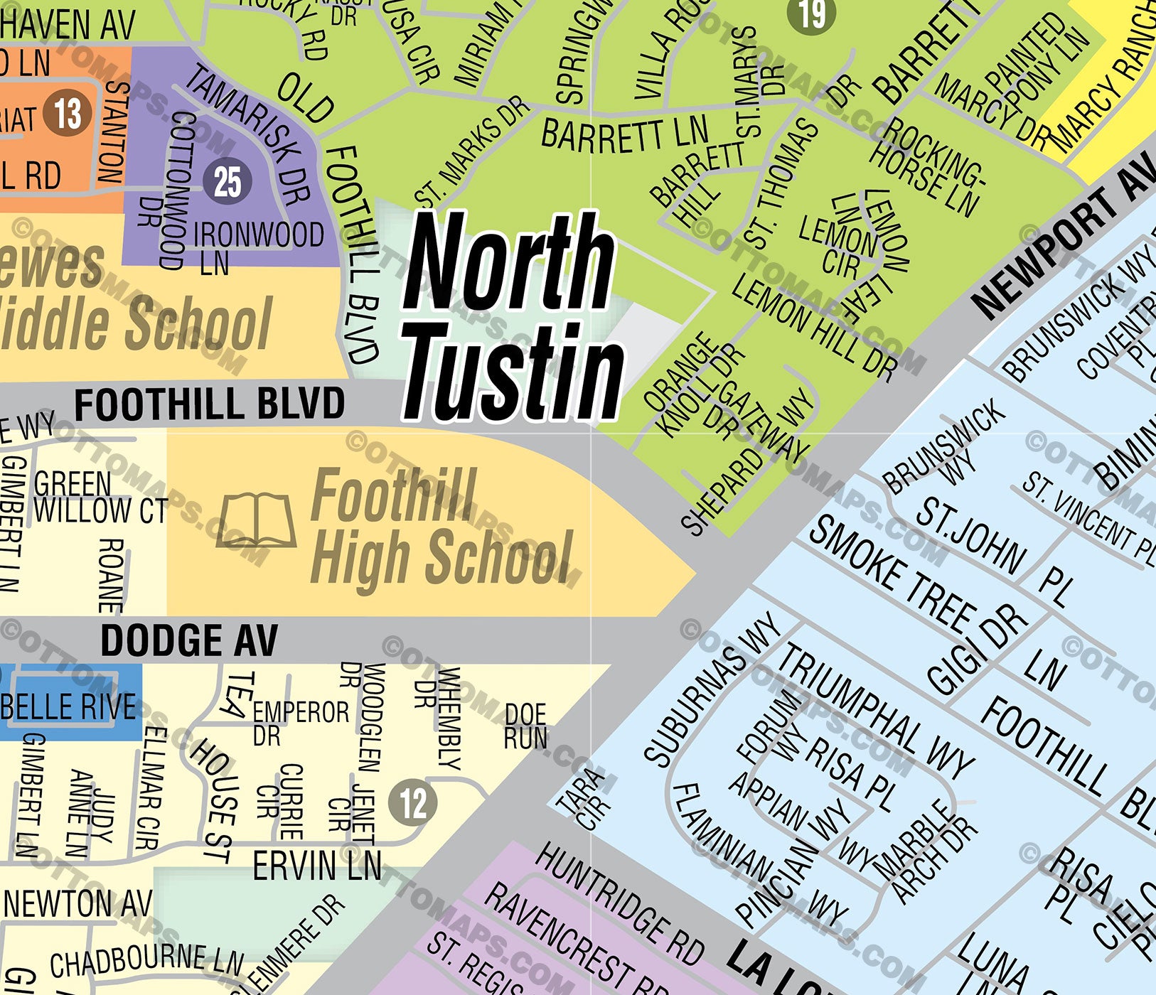 North Tustin Map, - PDF, editable, royalty free