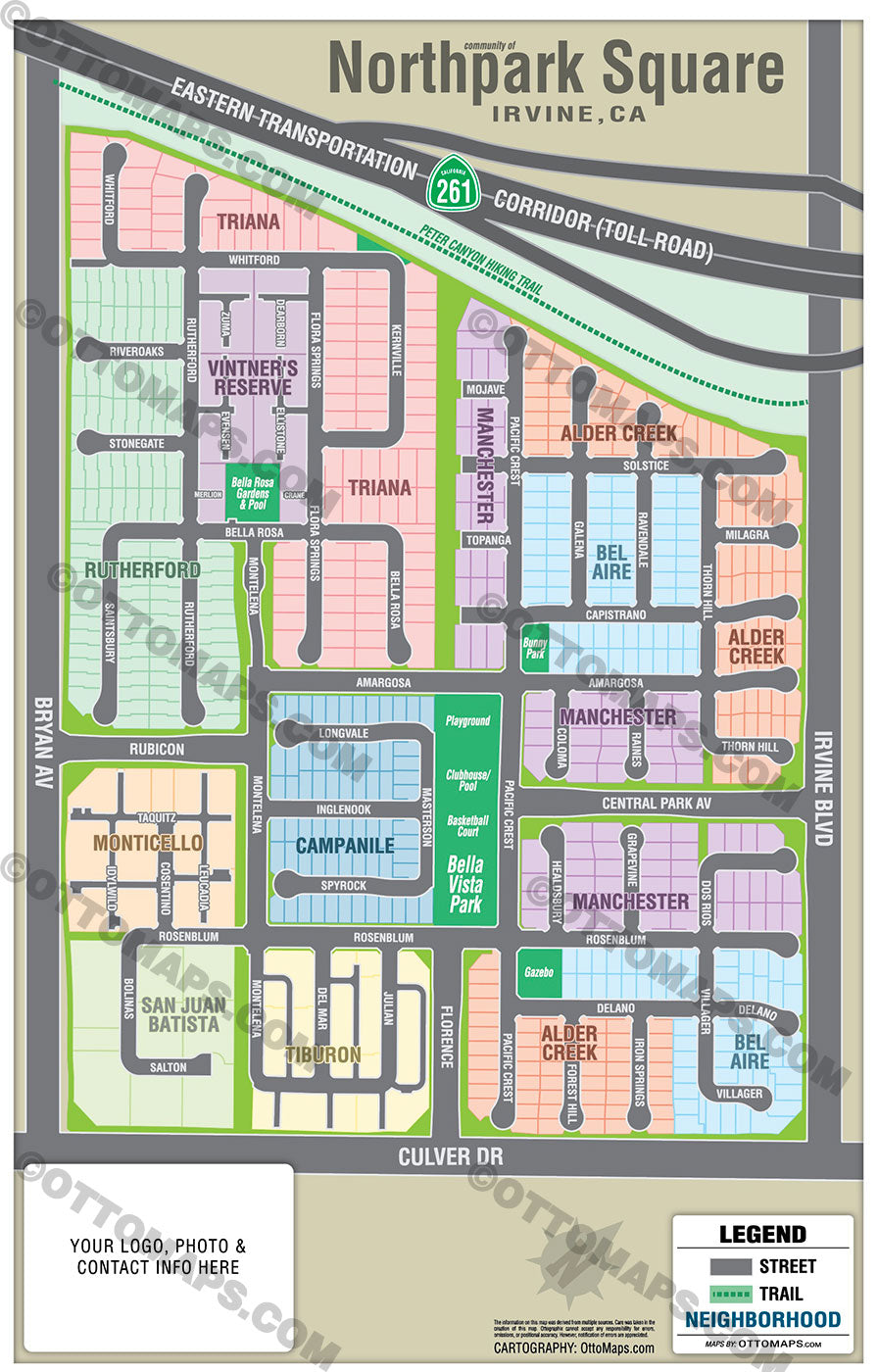 Northpark Square Map, Irvine, CA - PDF, editable, royalty free