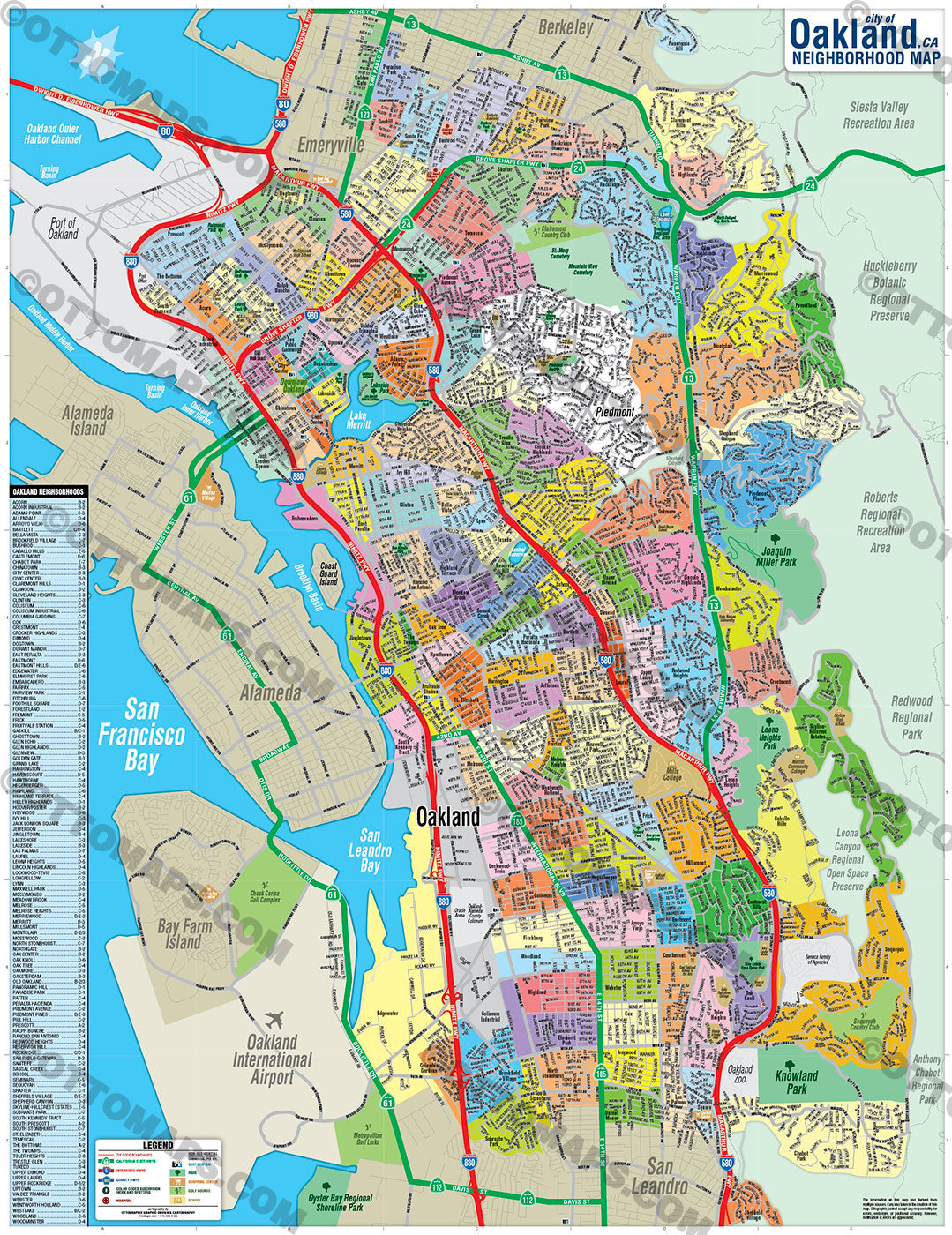 Oakland Map, Alameda County, CA - PDF, vector, royalty free - FILES - PDF and AI, editable, vector, royalty free