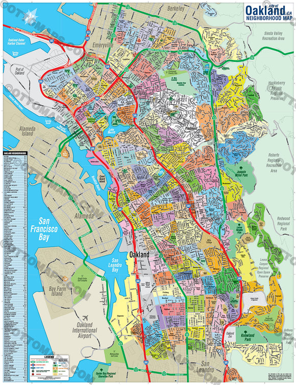 Oakland Map, Alameda County, CA - PDF, vector, royalty free
