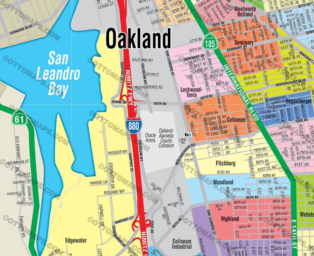 Oakland Map, Alameda County, CA - PDF, vector, royalty free - FILES - PDF and AI, editable, vector, royalty free