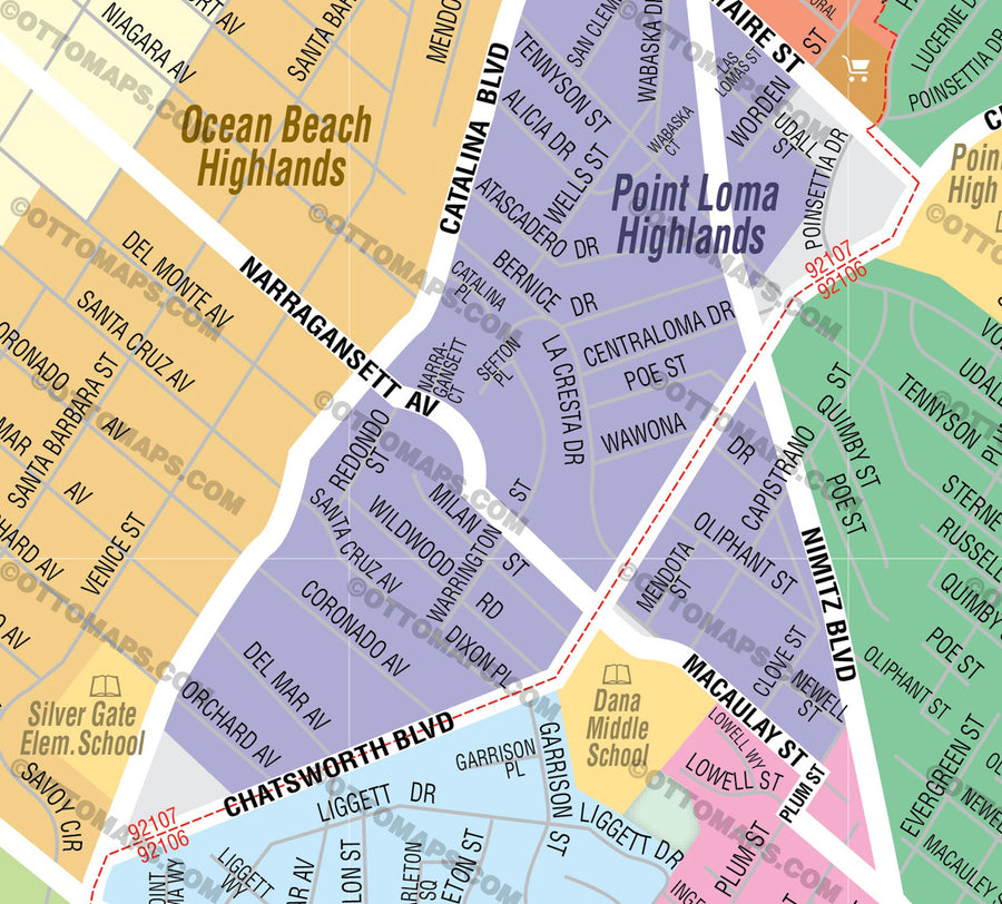 Ocean Beach Map - Point Loma Map – Neighborhoods - FILES - PDF and AI, editable, vector, royalty free