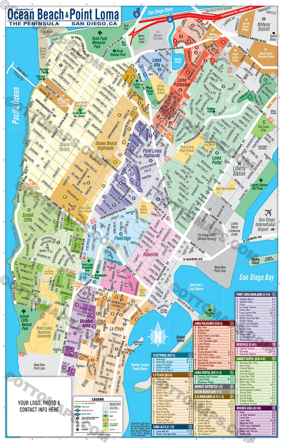 Ocean Beach Map - Point Loma Map - PDF, editable, royalty free