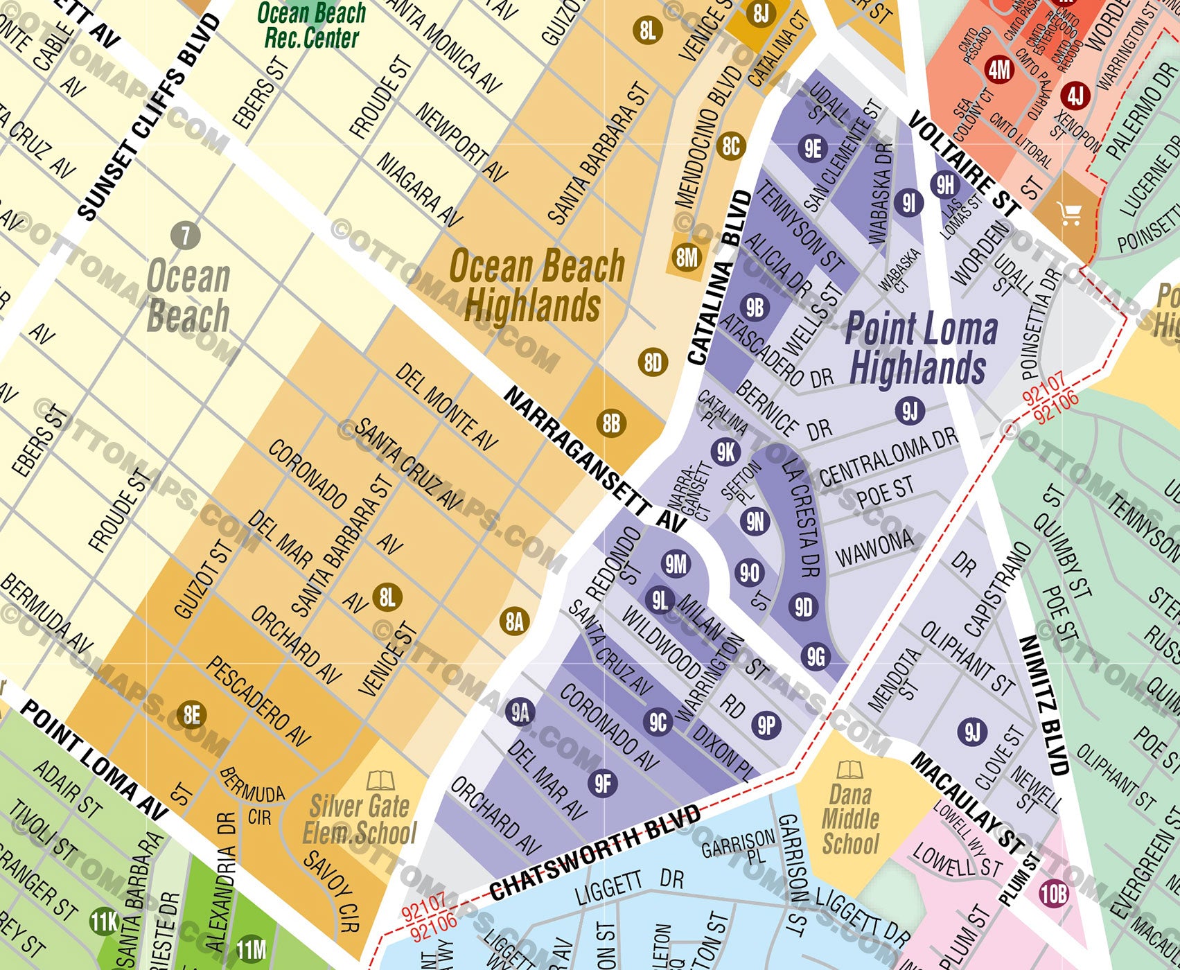 Ocean Beach Map - Point Loma Map - PDF, editable, royalty free