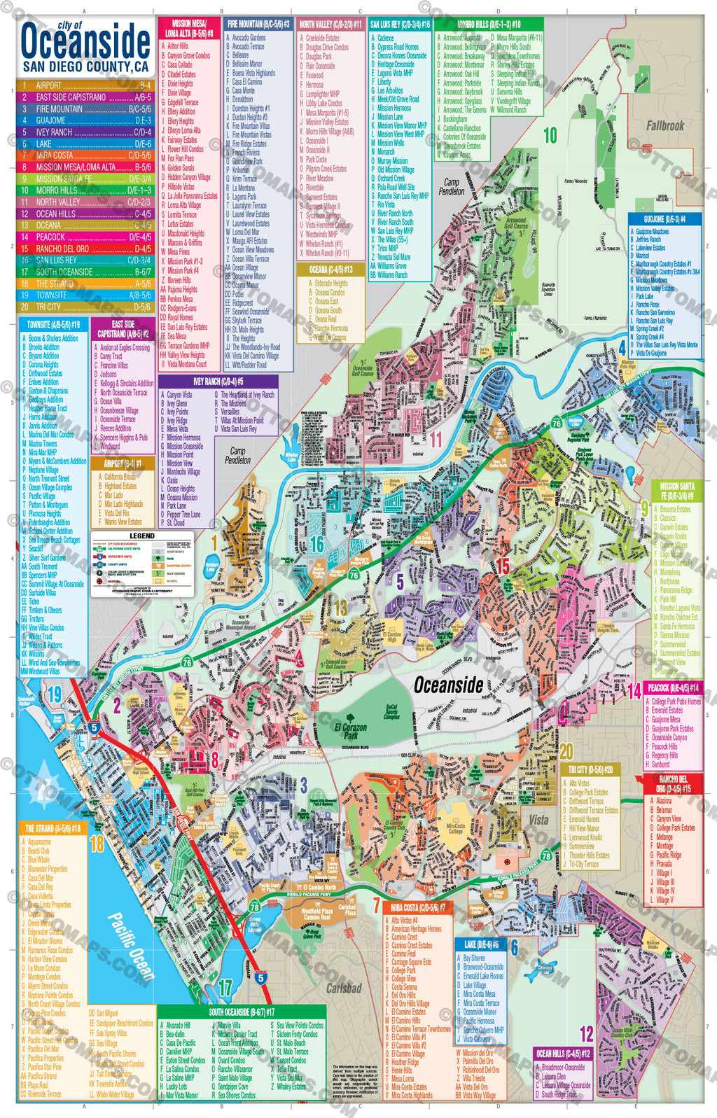 Ob Map Oceanside Map, San Diego County, CA - FILES - PDF and AI, editable, ve ...