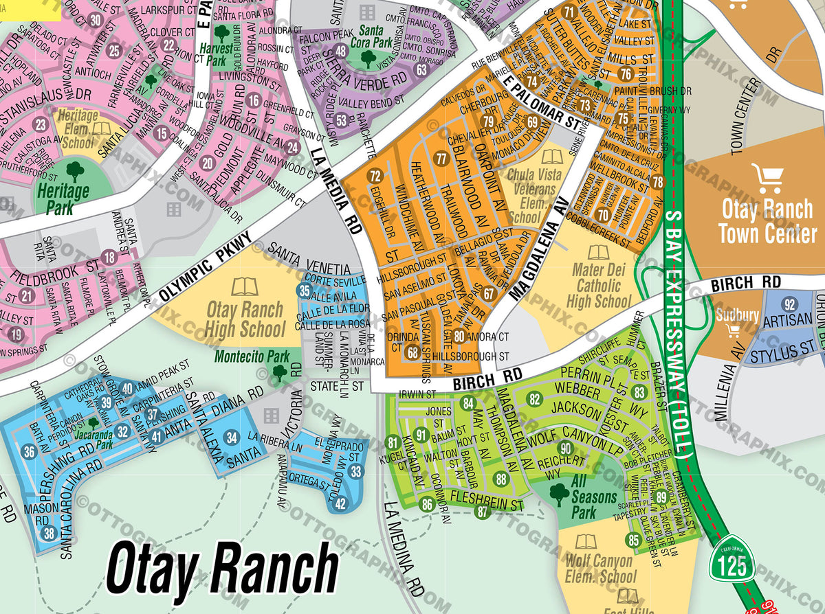 Otay Ranch Map, San Diego County, CA - FILES - PDF and AI, editable, v ...