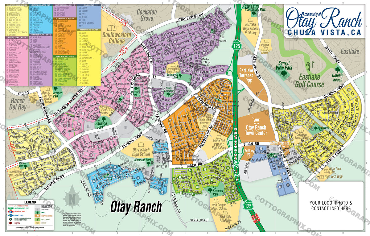 Otay Ranch Map, San Diego County, CA - FILES - PDF and AI, editable, v ...