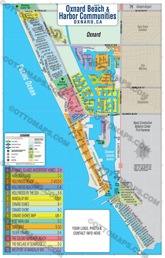 Oxnard Map - Coastal - PDF, editable, royalty free