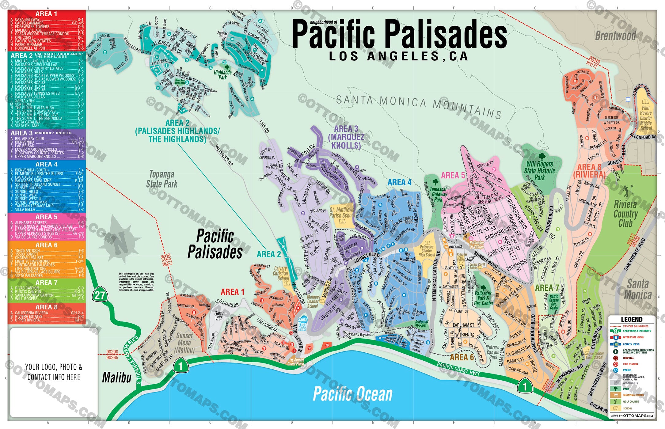 Pacific Palisades Map - PDF, editable, royalty free