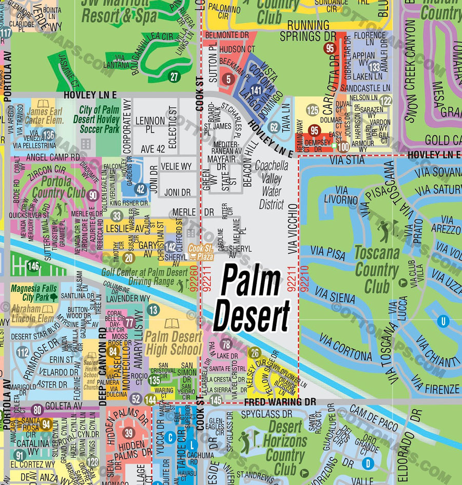 Palm Desert Map with Indian Wells, Riverside County, CA