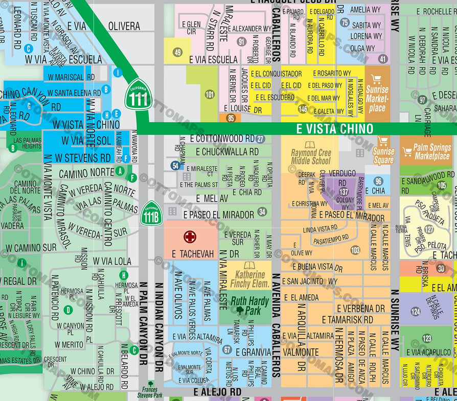 Palm Springs Map, Riverside County, CA