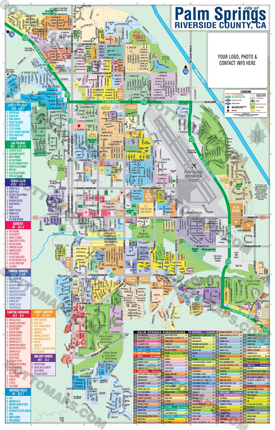 Palm Springs Map, Riverside County, CA - FILES - PDF and AI, editable, vector, royalty free