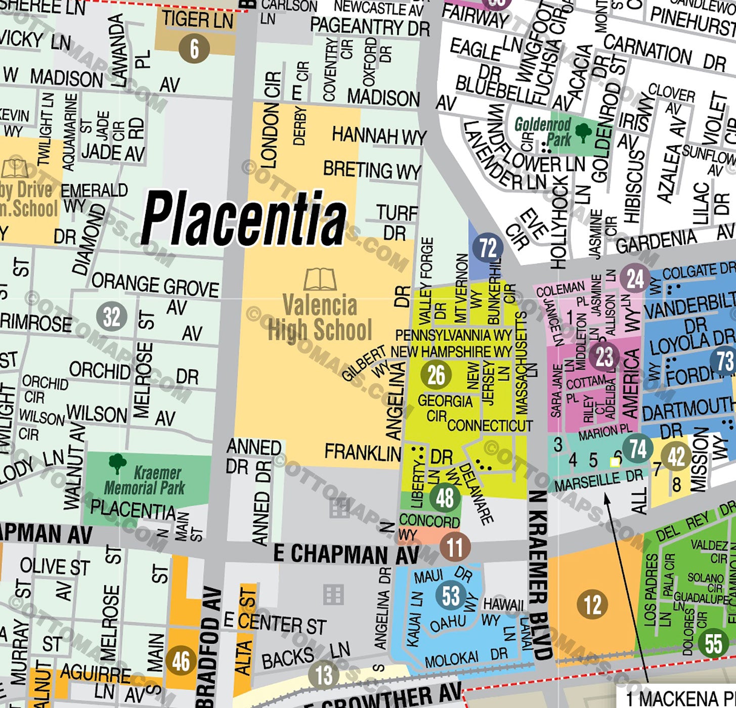 Placentia Map - PDF, editable, royalty free