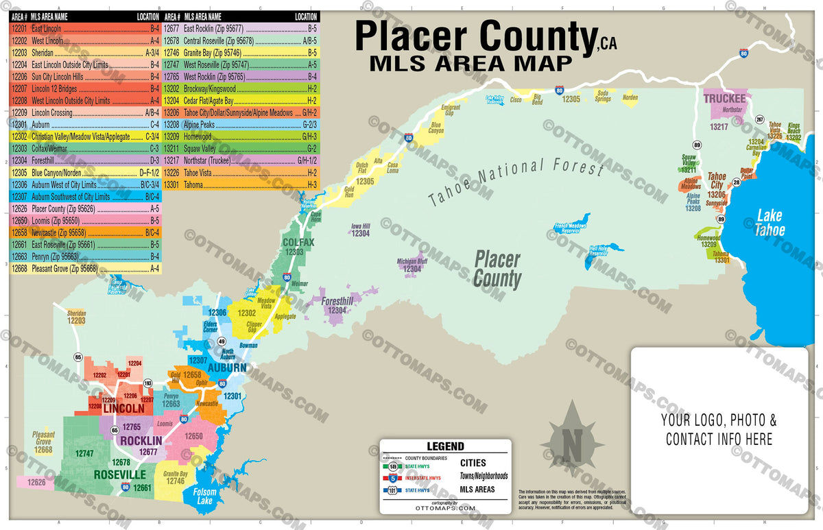 Placer County MLS Area Map - California - FILES - PDF and AI, editable ...
