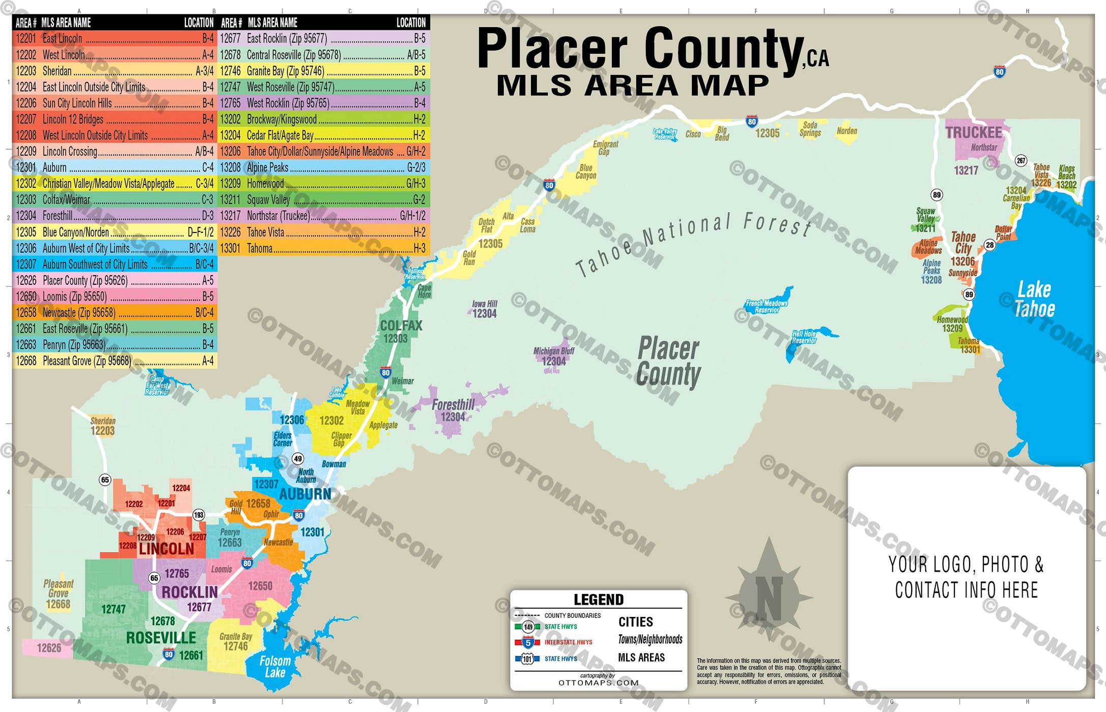 Placer County MLS Area Map - California - FILES - PDF and AI, editable, vector, royalty free