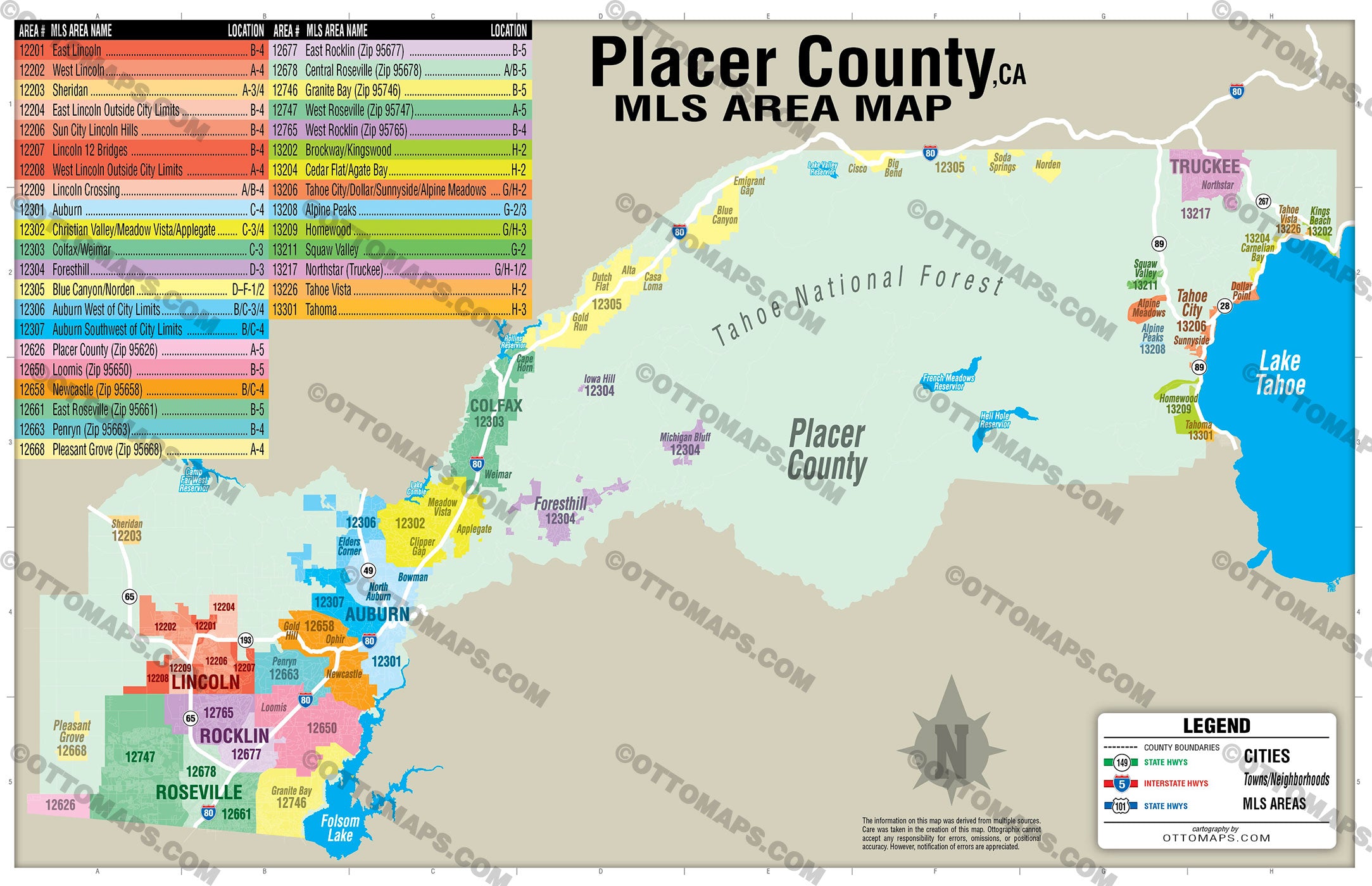 Placer County MLS Area Map - PDF, editable, royalty free