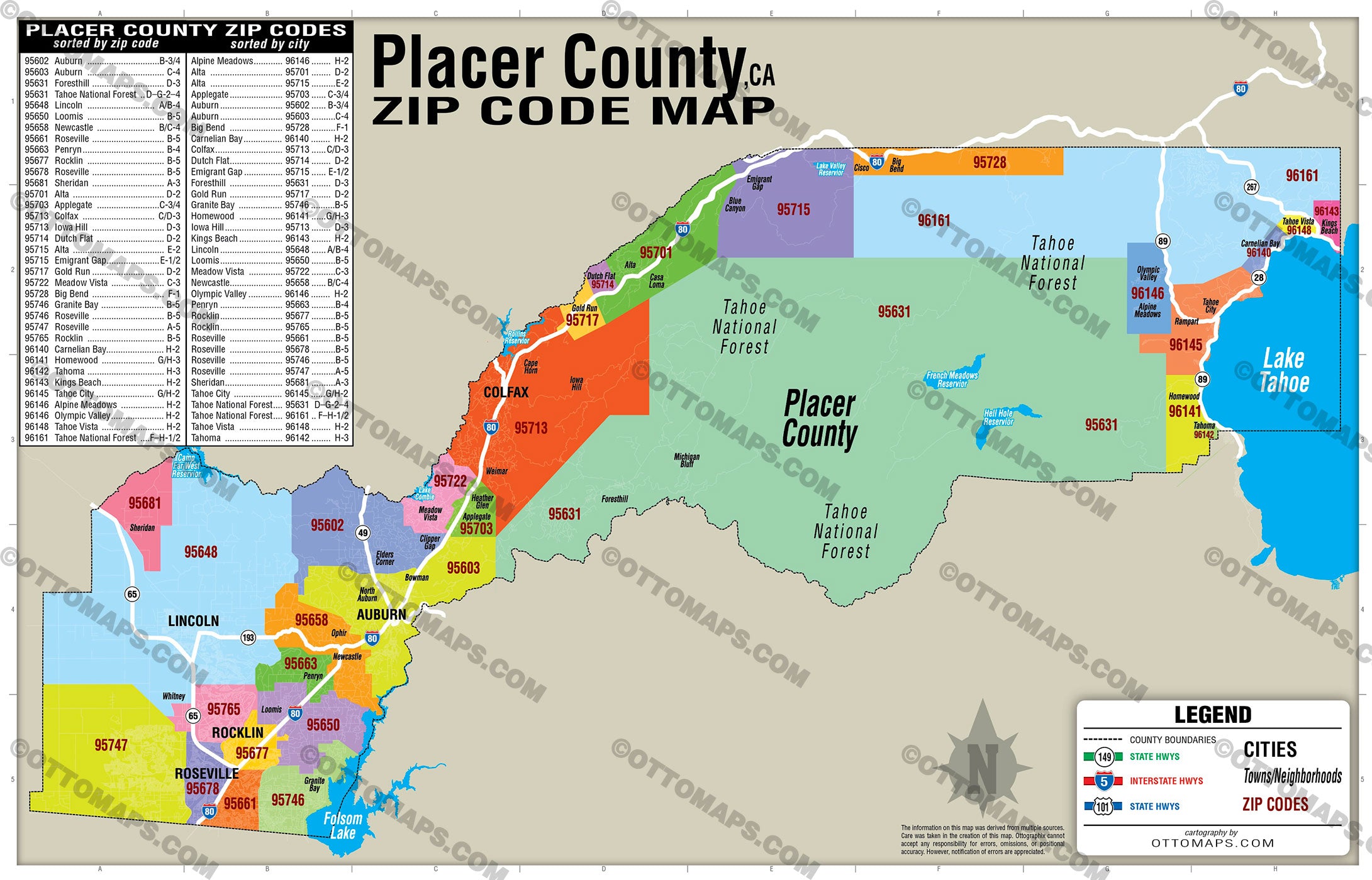 Placer County Zip Code Map - California