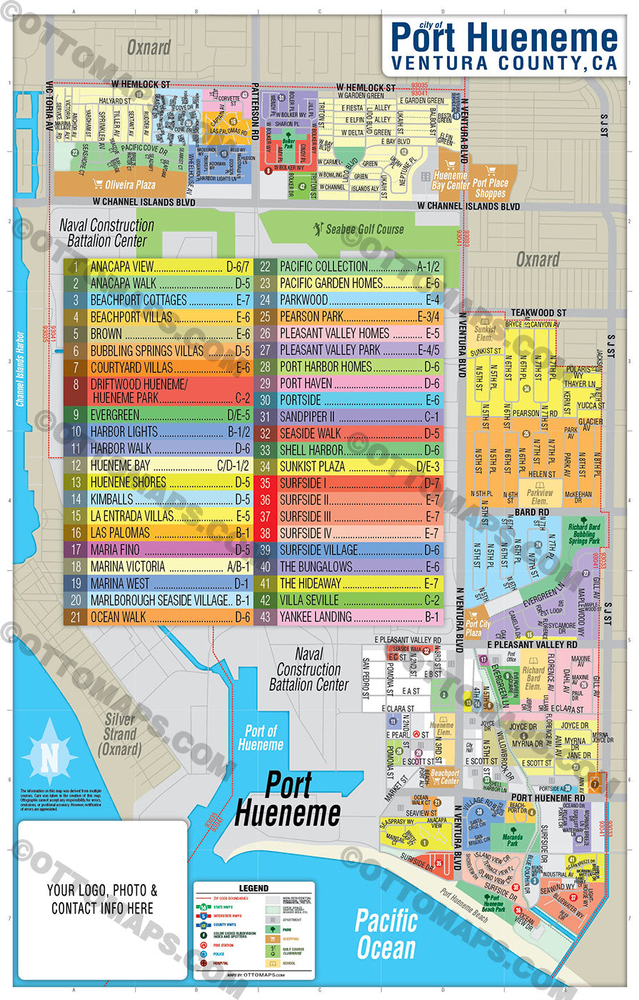 Port Hueneme Map - PDF, editable, royalty free