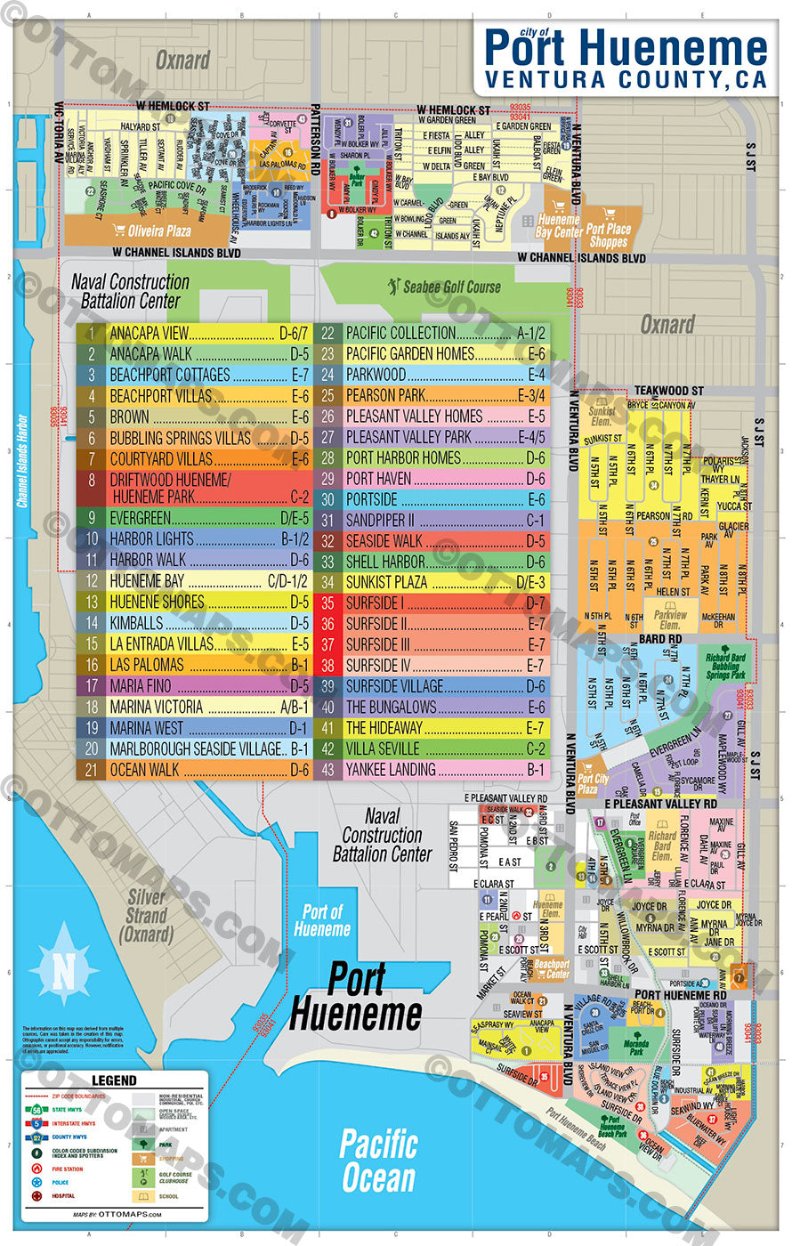 Port Hueneme Map - PDF, editable, royalty free