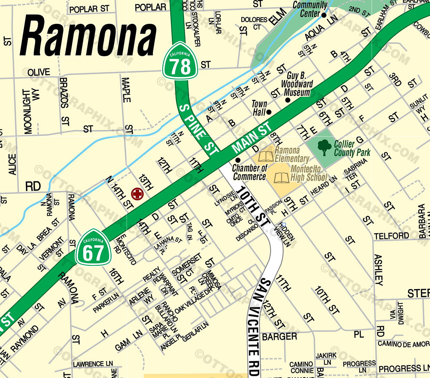 Ramona Street Map, San Diego County, CA