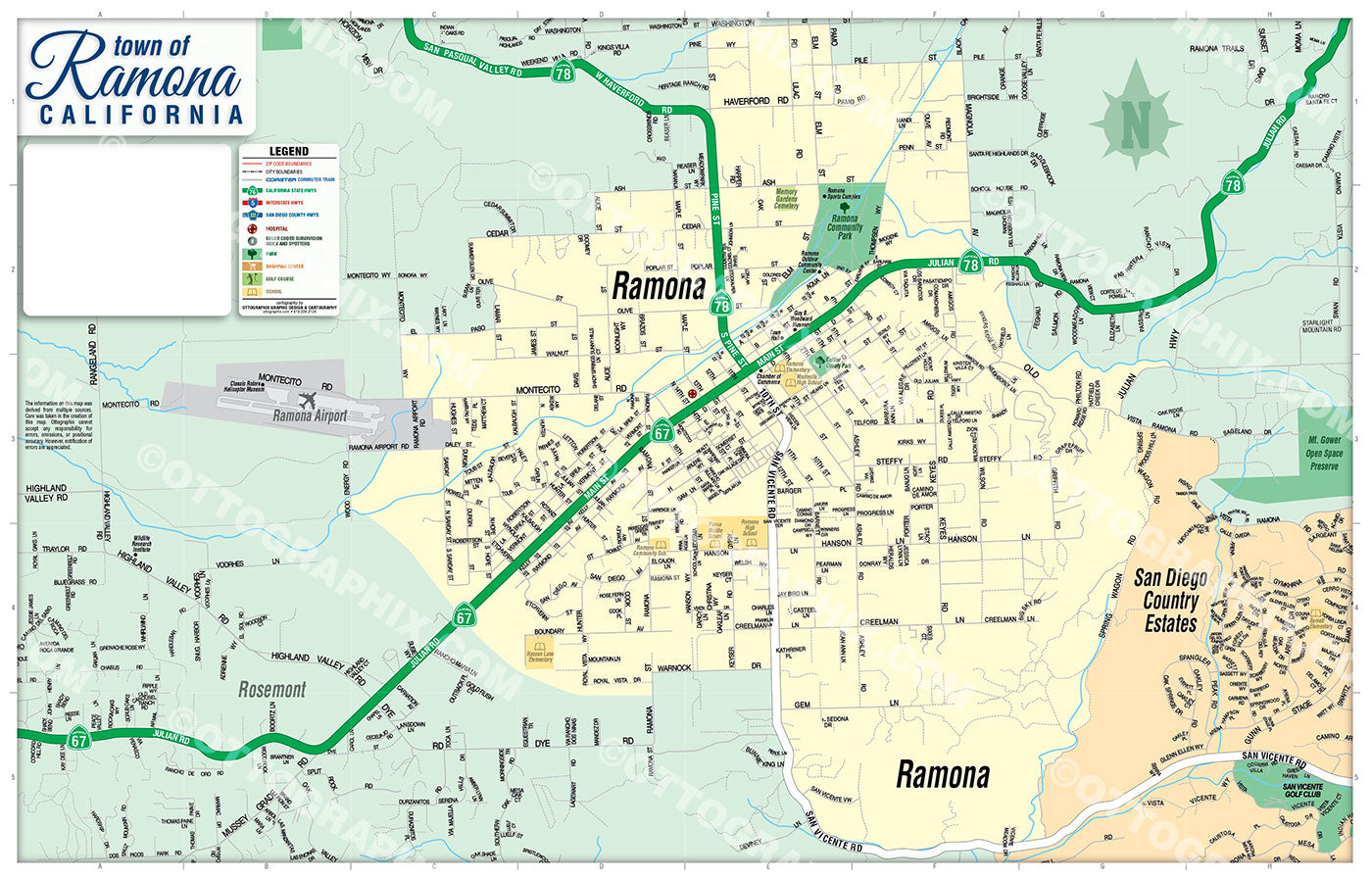 Ramona Street Map, San Diego County, CA