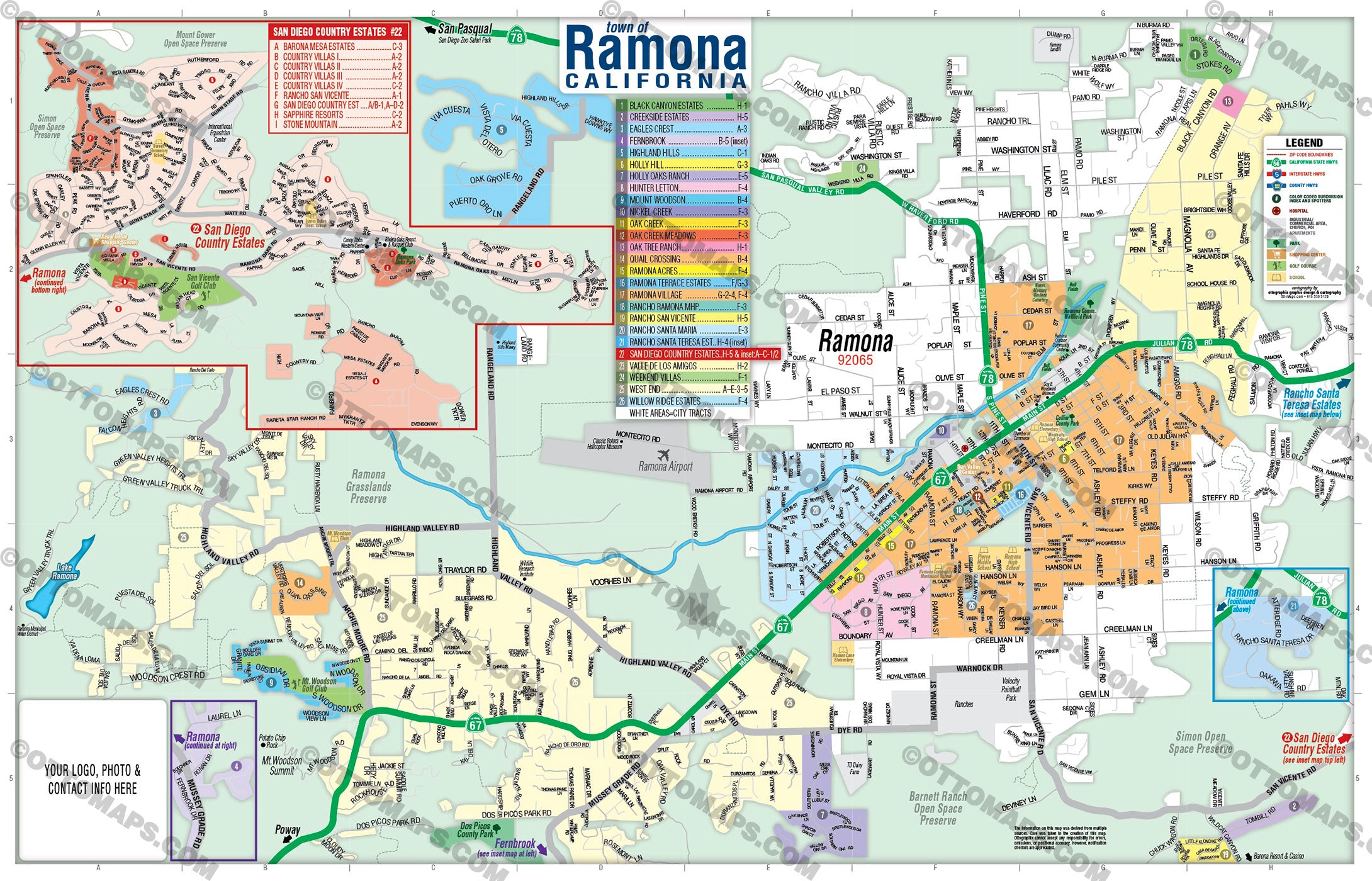 Ramona Map with San Diego Country Estates, San Diego County, CA