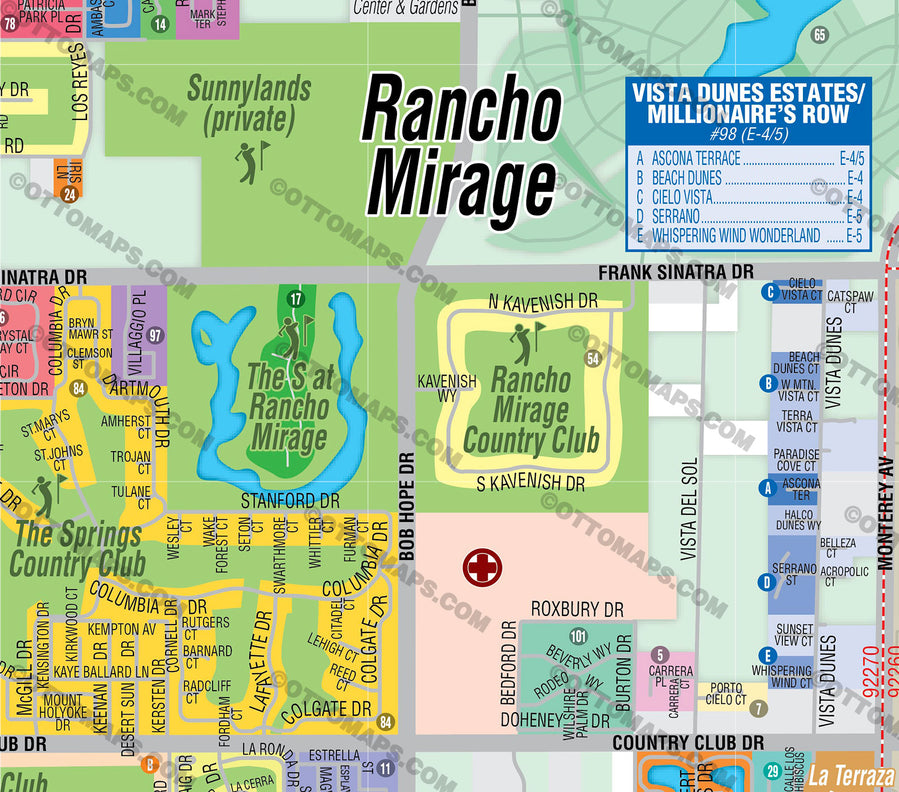 Rancho Mirage Map, Riverside County, CA - FILES - PDF and AI, editable, vector, royalty free