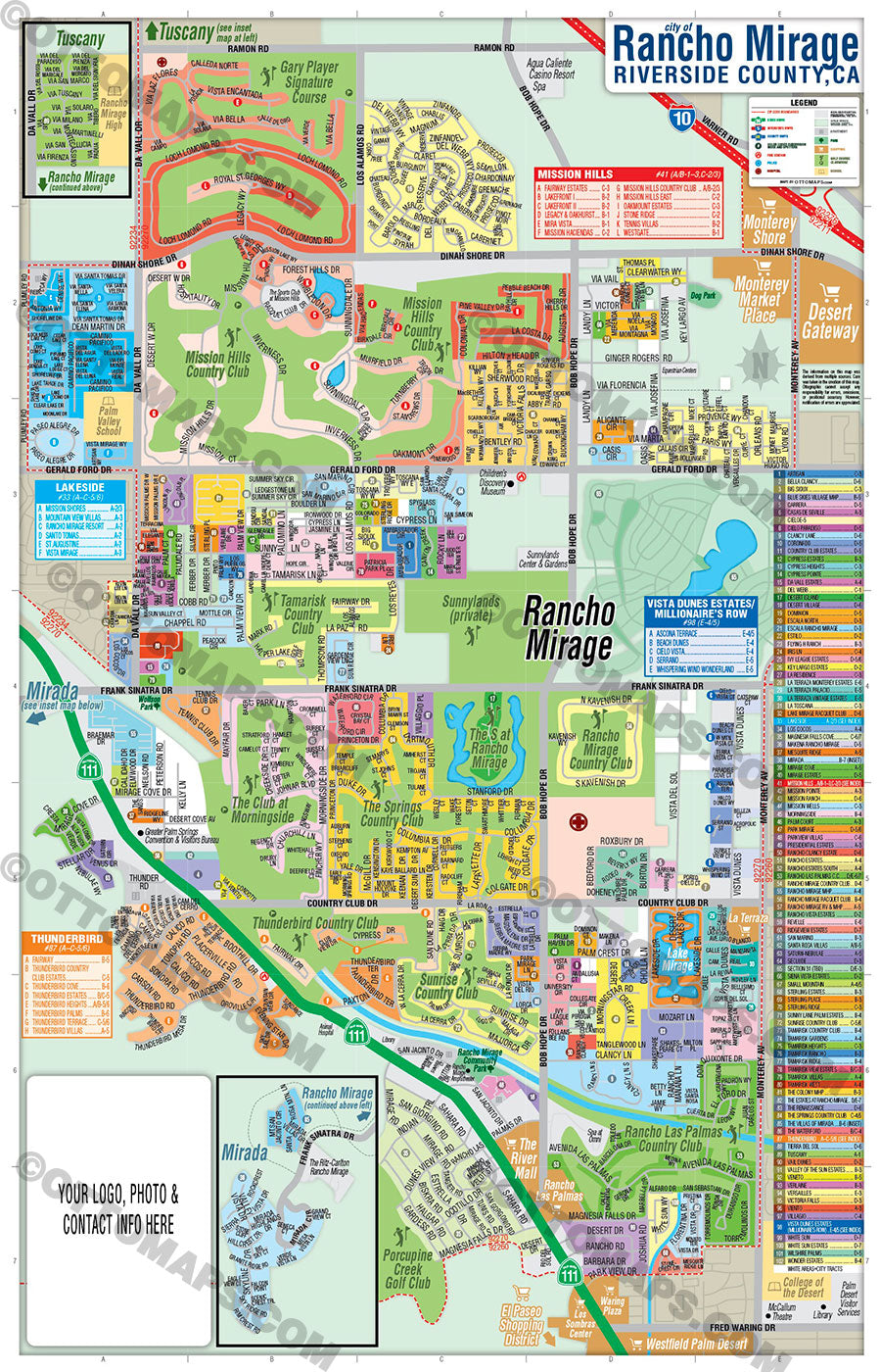 Rancho Mirage Map, Riverside County, CA - FILES - PDF and AI, editable, vector, royalty free