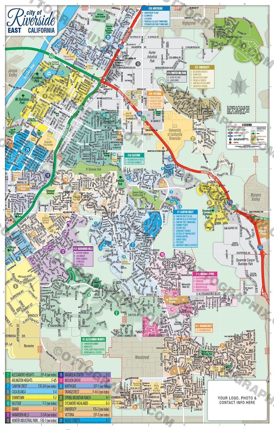 Riverside City Map, CA (3 versions: Full, West, East) – Otto Maps