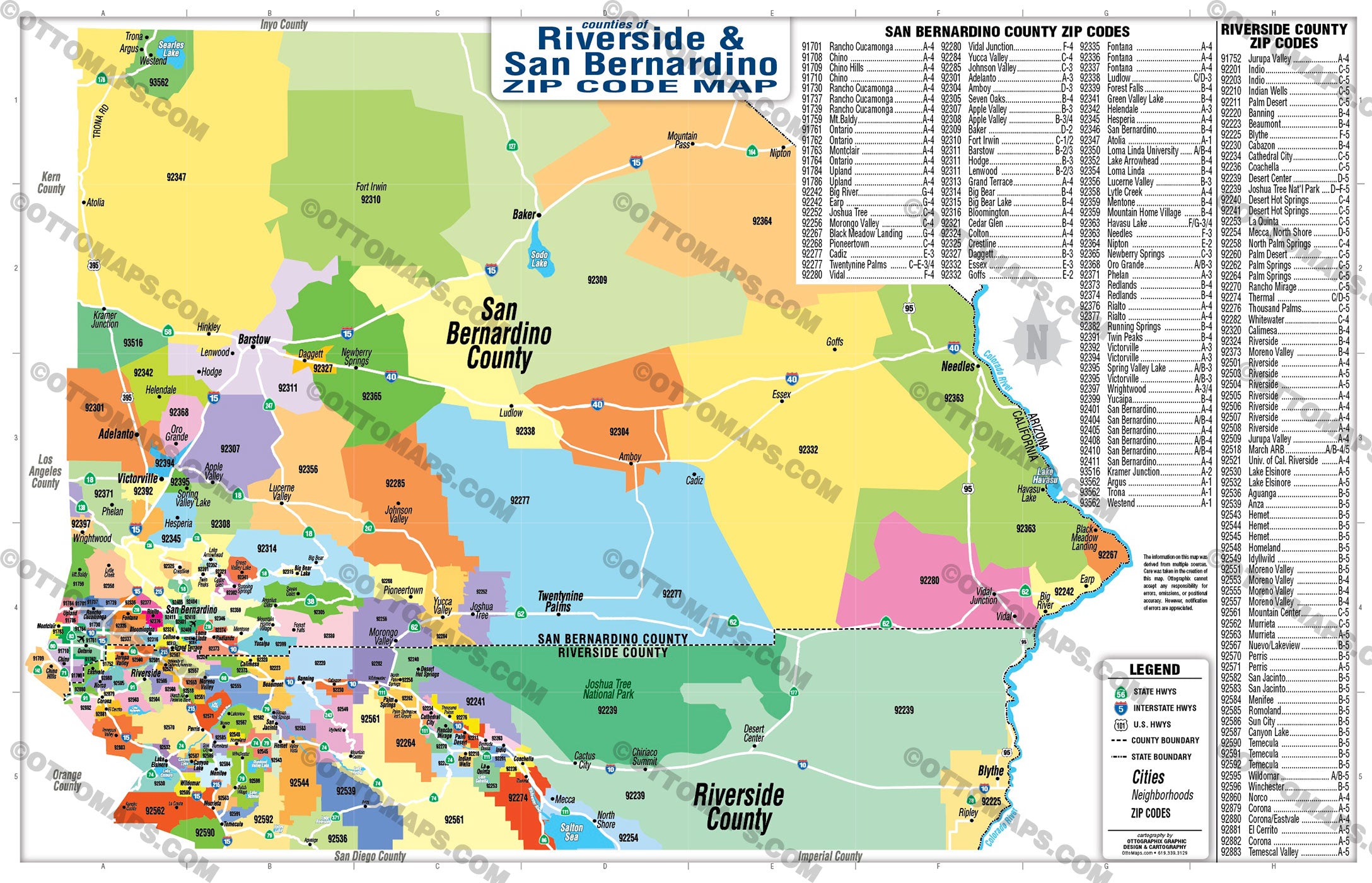 Riverside and San Bernardino Counties Zip Code Map - PDF, editable, royalty free