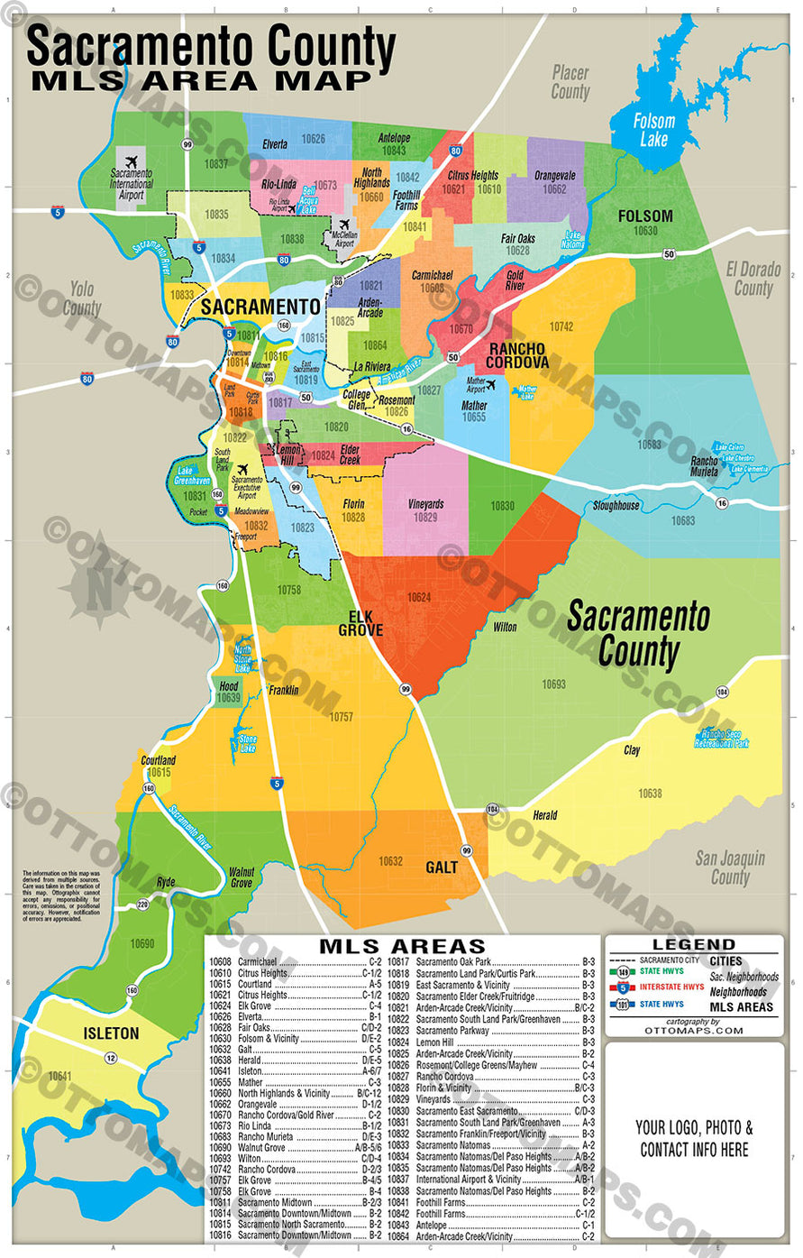 Sacramento County MLS Area Map - California - FILES - PDF and AI, editable, vector, royalty free