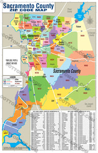 Sacramento County Zip Code Map - PDF, editable, royalty free