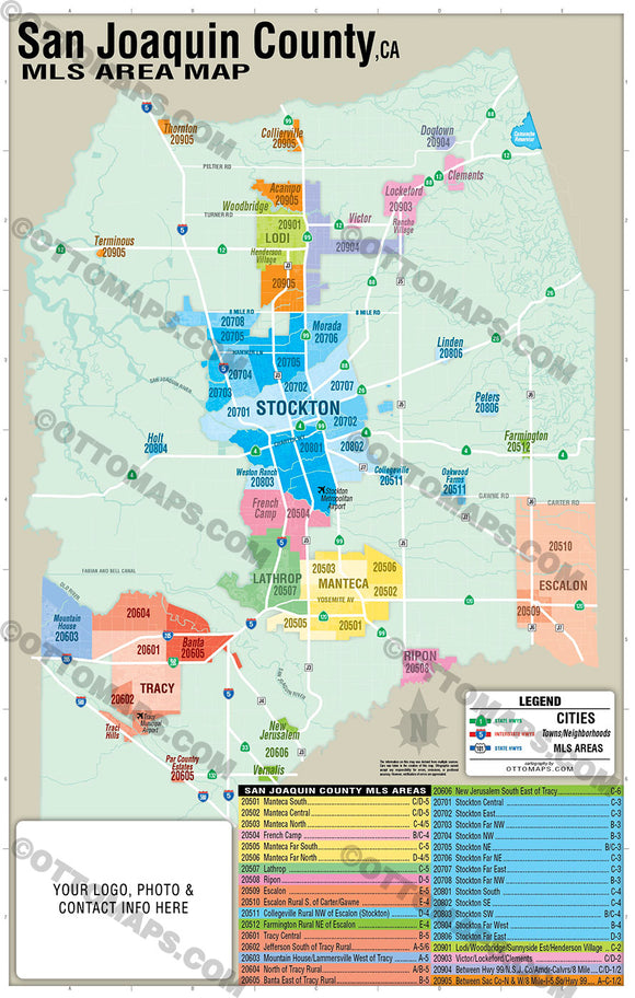 San Joaquin County MLS Area Map - PDF, editable, royalty free