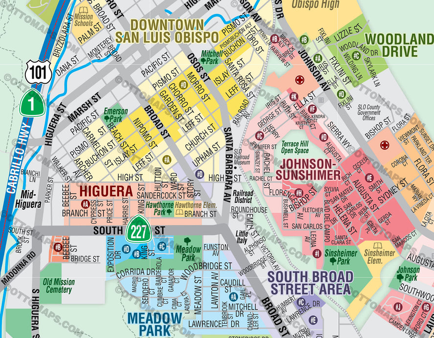 San Luis Obispo Map - FILES - PDF and AI, editable, vector, royalty free