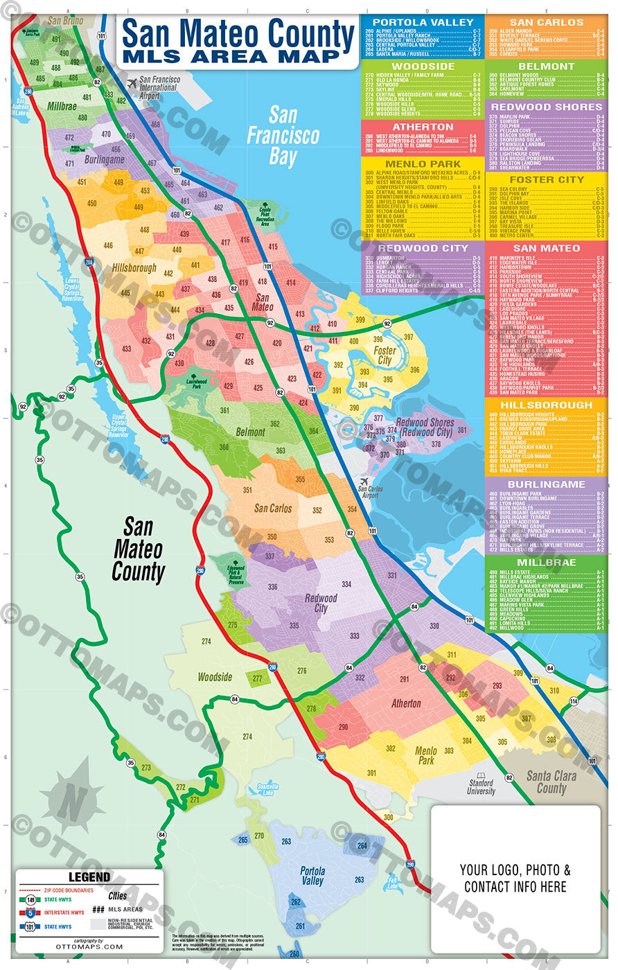 San Mateo County Map - SOUTH with MLS Areas