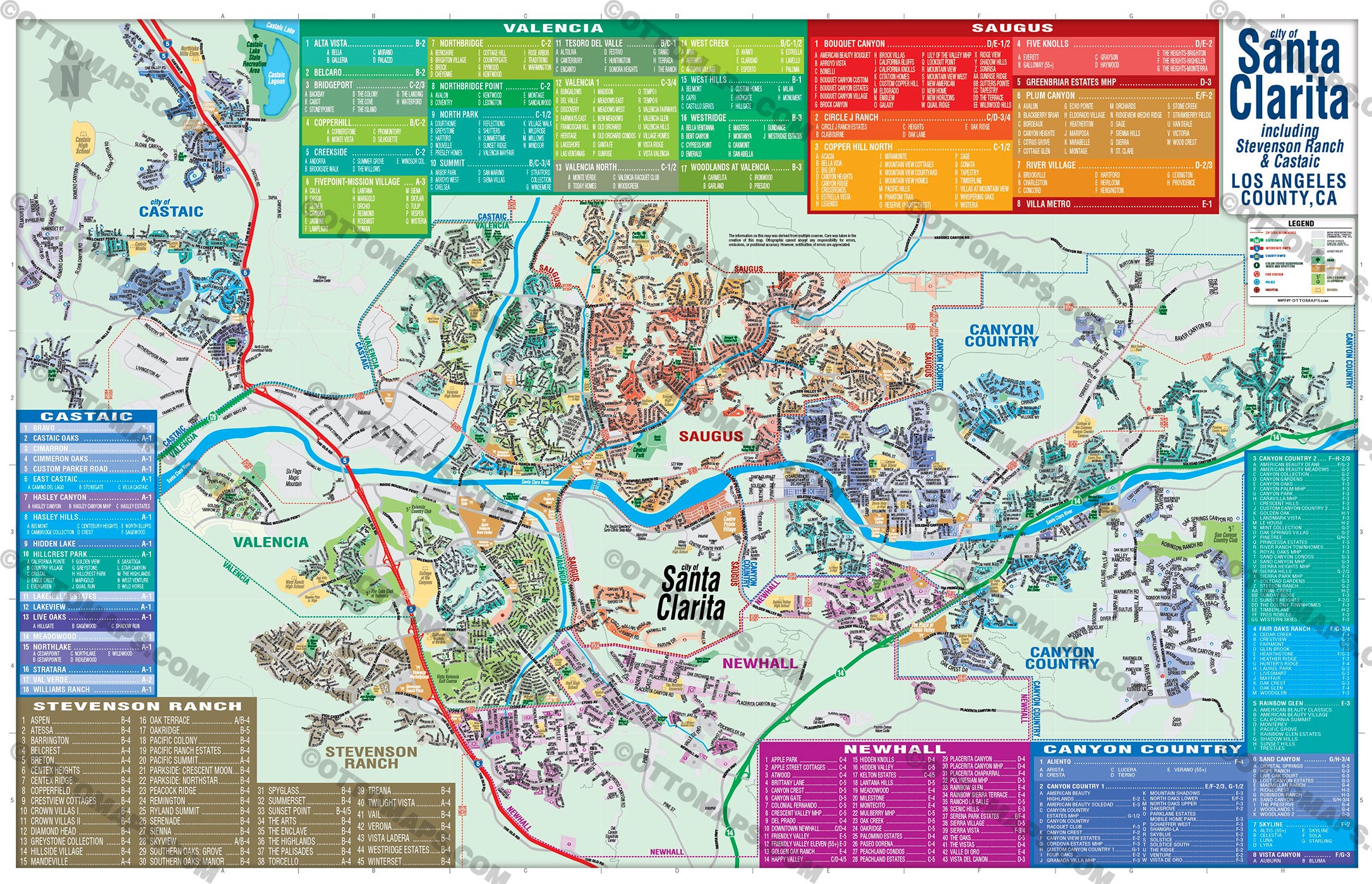 Santa Clarita Map with Castaic - PDF, editable, royalty free