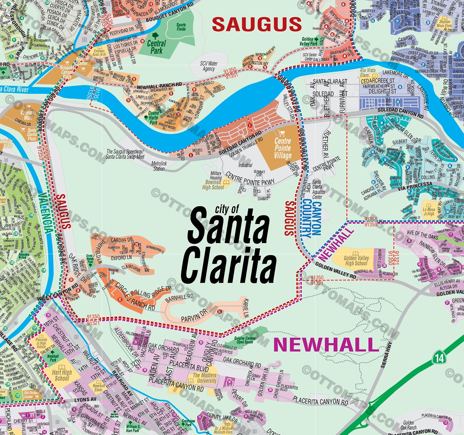 Santa Clarita Map with Castaic - PDF, editable, royalty free