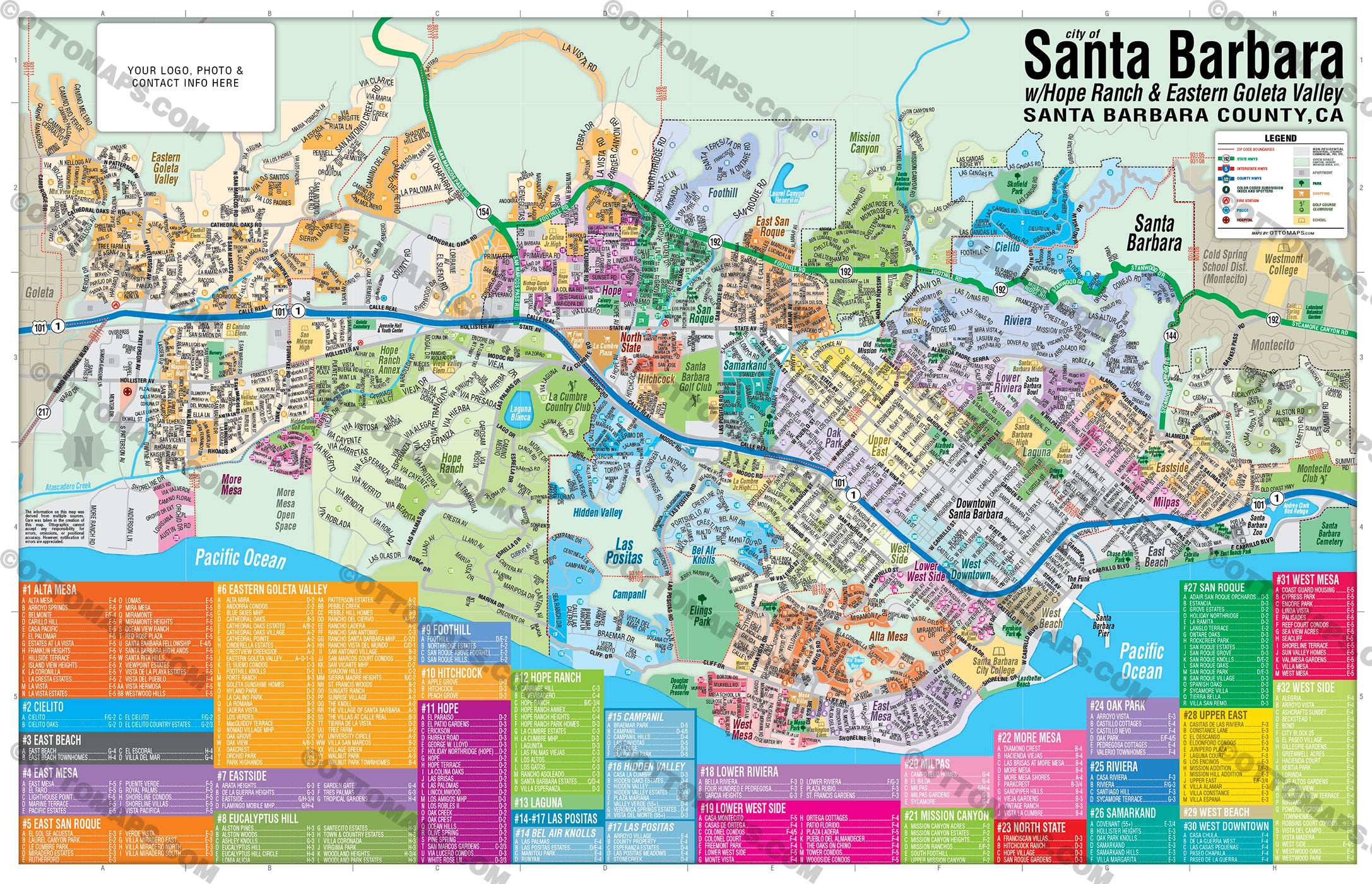 Santa Barbara Map Subdivisions Neighborhoods - PDF, editable, royalty free