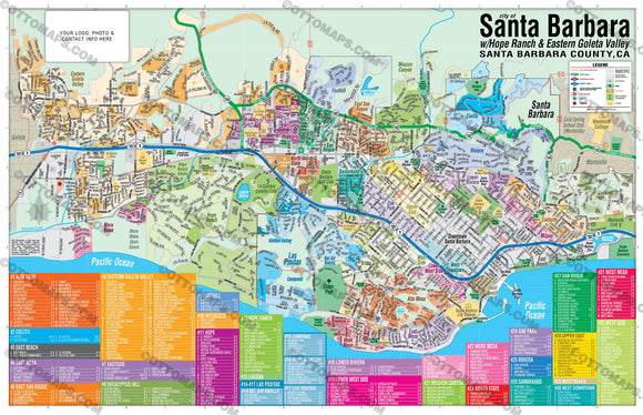 Santa Barbara Map Subdivisions Neighborhoods - PDF, editable, royalty free