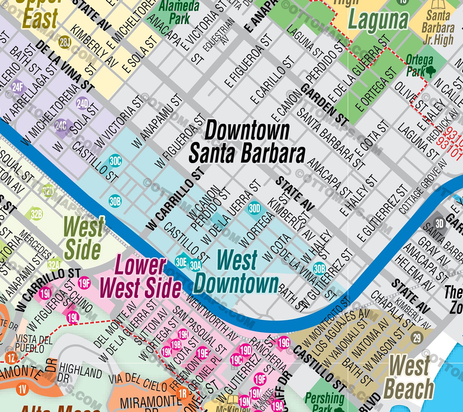 Santa Barbara Map Subdivisions Neighborhoods - PDF, editable, royalty free